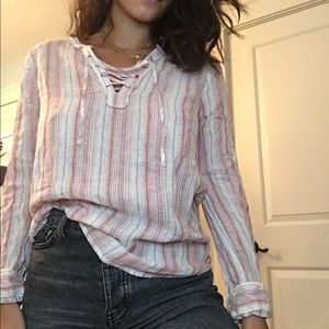 Pink and white striped linen top